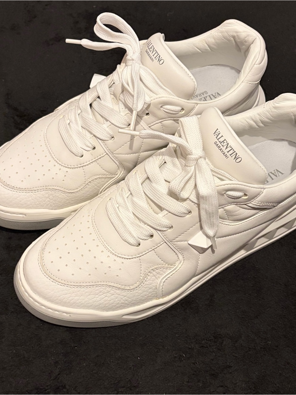 Valentino Garavani Men’s All-White Rockstud Sneakers Nappa Leather US 9 EU 42